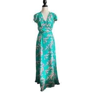 New York & Co floral maxi wrap dress with flutter sleeves, size XS